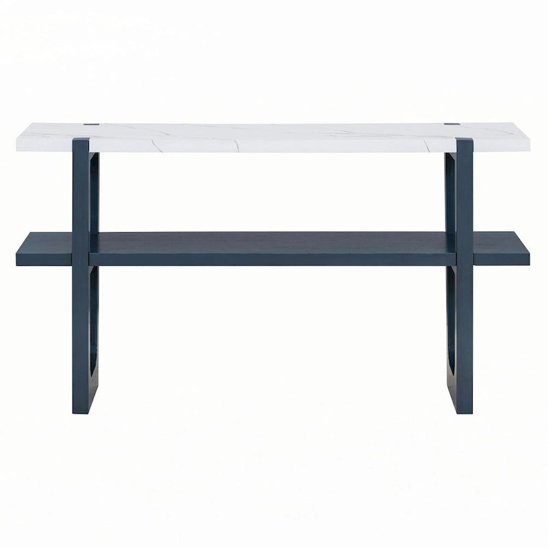 Schmale Konsole mit Marmor-Effektplatte (Navy)