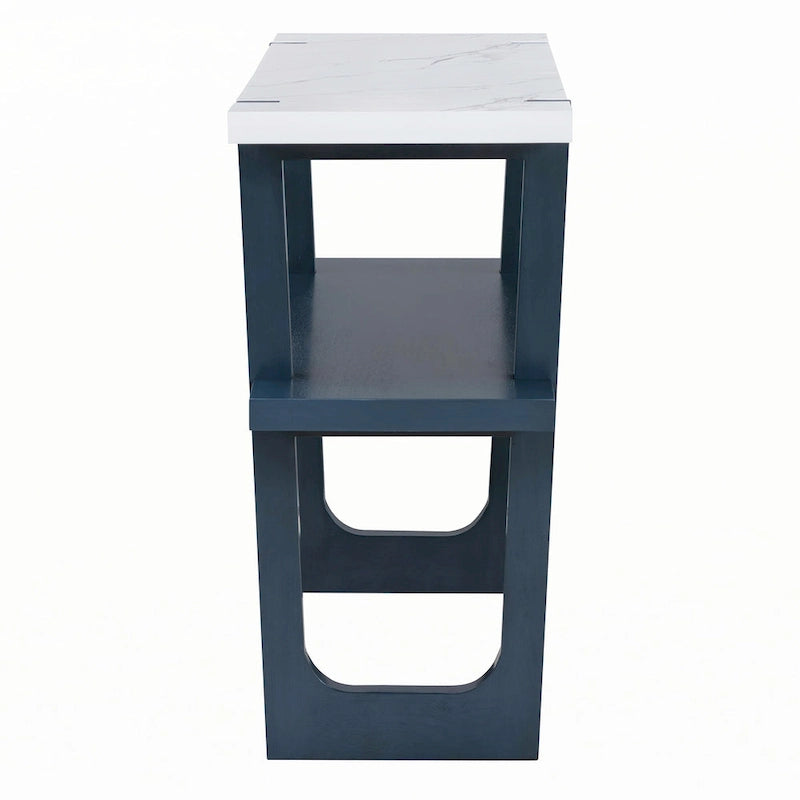 Schmale Konsole mit Marmor-Effektplatte (Navy)