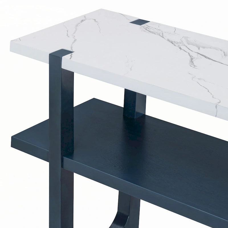 Schmale Konsole mit Marmor-Effektplatte (Navy)
