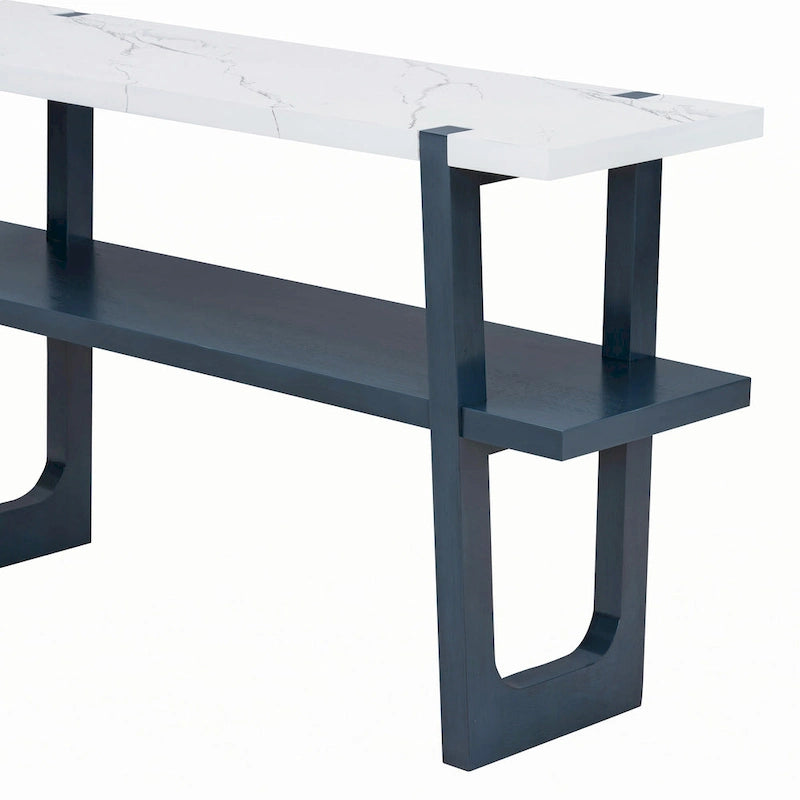 Schmale Konsole mit Marmor-Effektplatte (Navy)