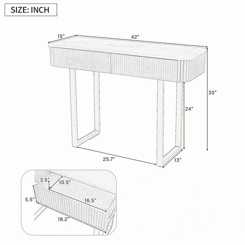 Eingangstisch aus Massivholz mit gerilltem Design, Honig und Schwarz