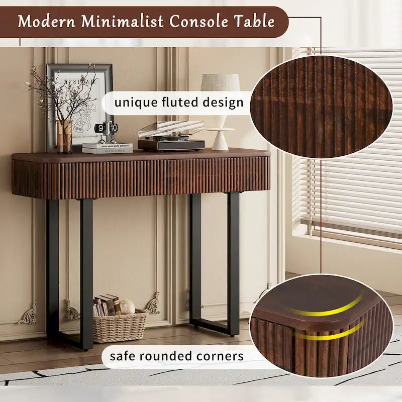 Eingangstisch aus Massivholz mit gerilltem Design, Honig und Schwarz