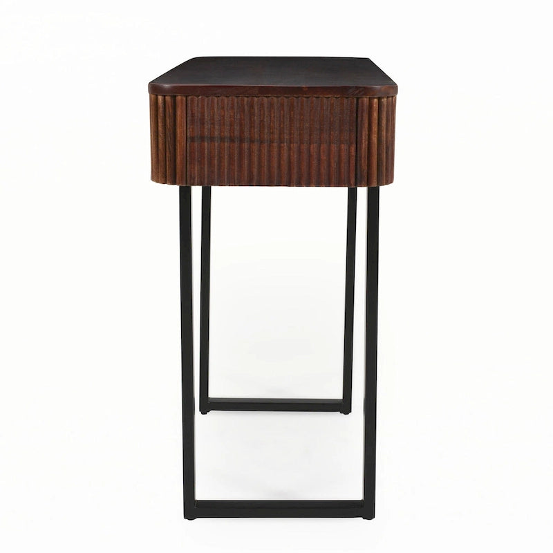 Eingangstisch aus Massivholz mit gerilltem Design, Honig und Schwarz