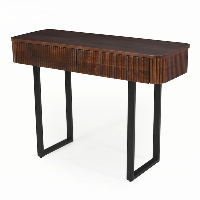 Eingangstisch aus Massivholz mit gerilltem Design, Honig und Schwarz