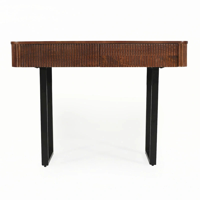 Eingangstisch aus Massivholz mit gerilltem Design, Honig und Schwarz