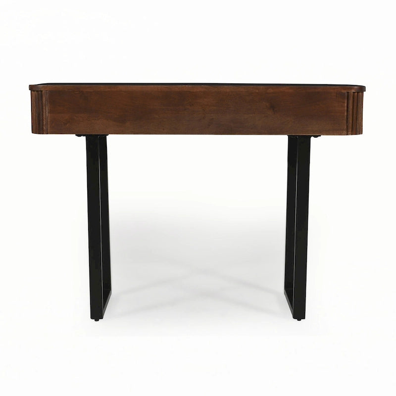 Eingangstisch aus Massivholz mit gerilltem Design, Honig und Schwarz