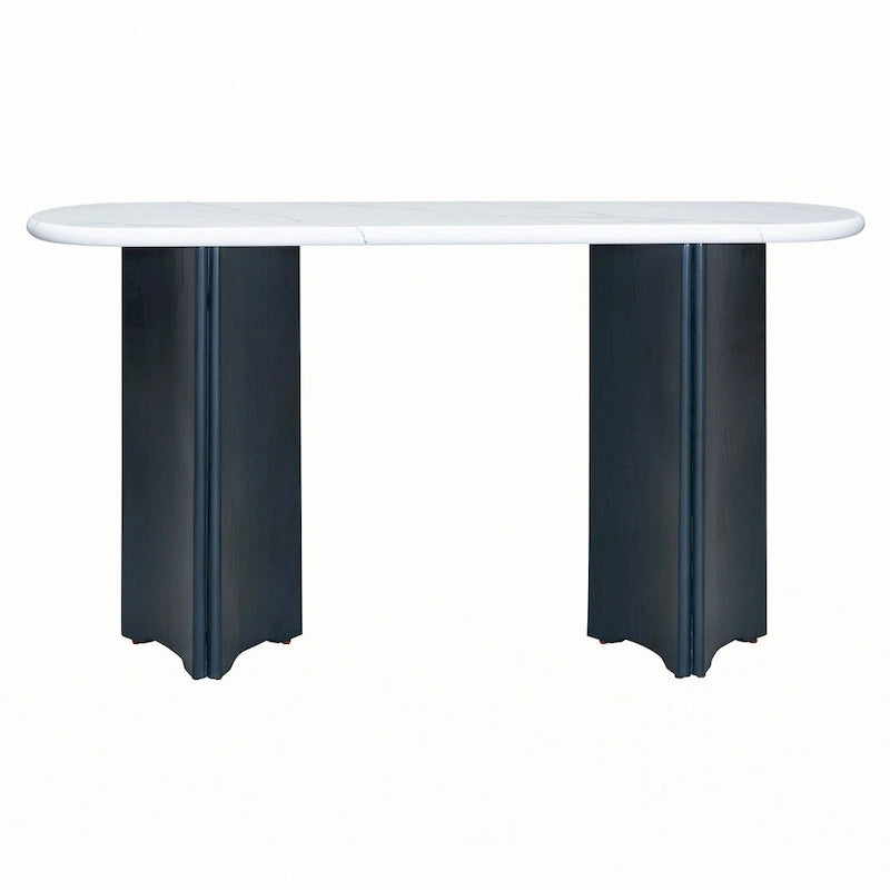 Schmaler Konsolentisch, Beistelltisch für den Eingangsbereich, Marineblau+Weiß