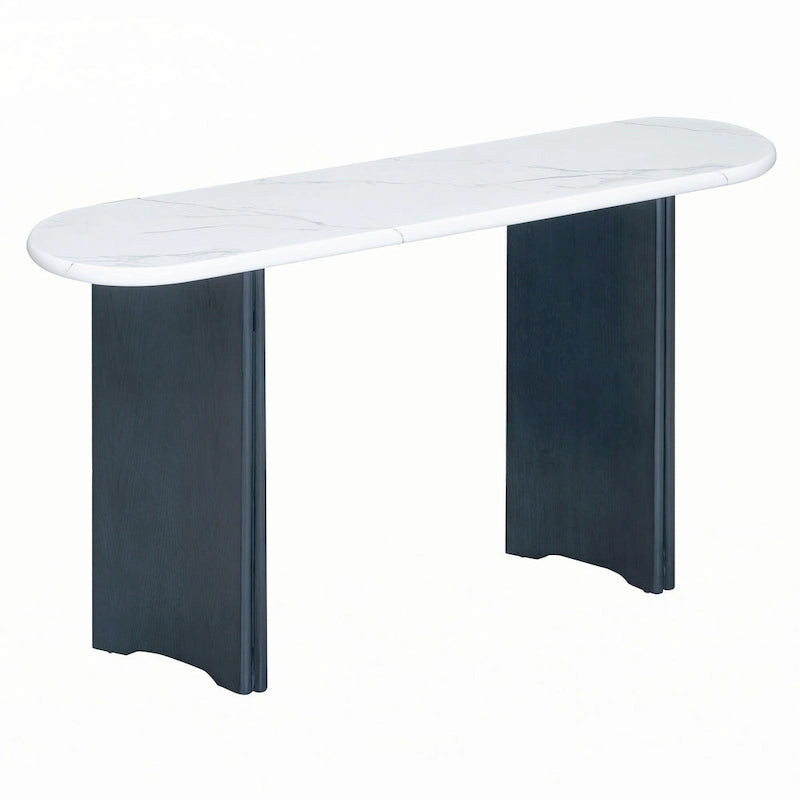 Schmaler Konsolentisch, Beistelltisch für den Eingangsbereich, Marineblau+Weiß