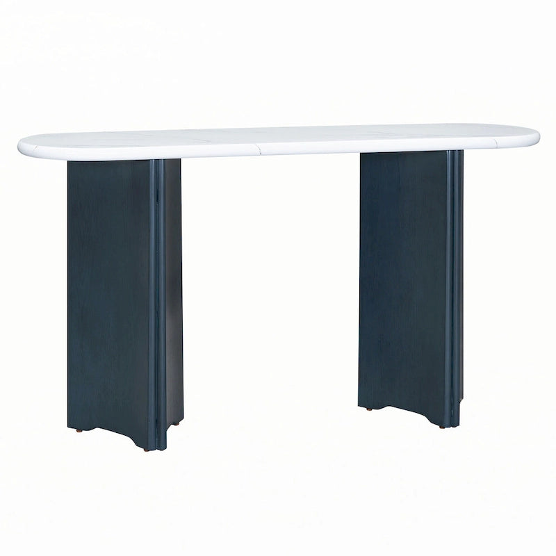 Schmaler Konsolentisch, Beistelltisch für den Eingangsbereich, Marineblau+Weiß