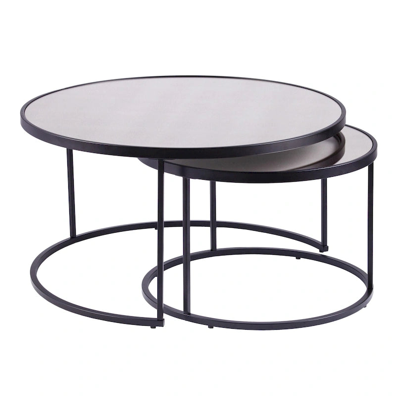 2er Set verspiegelte runde verschachtelte Couchtische für das Wohnzimmer – 32 x 32 x 17