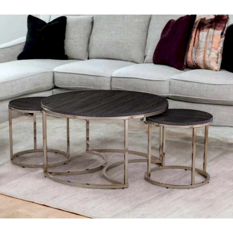 2er Set verspiegelte runde verschachtelte Couchtische für das Wohnzimmer – 32 x 32 x 17