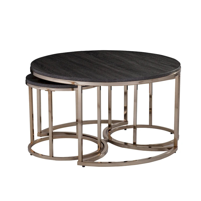 2er Set verspiegelte runde verschachtelte Couchtische für das Wohnzimmer – 32 x 32 x 17