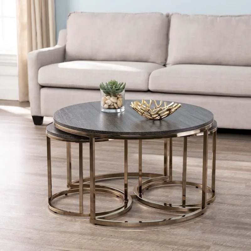 2er Set verspiegelte runde verschachtelte Couchtische für das Wohnzimmer – 32 x 32 x 17