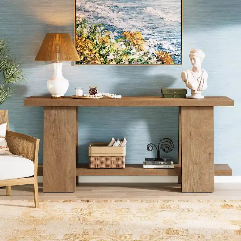 70,8 Zoll großer Sofatisch, moderner 2-stöckiger Konsolentisch für den Eingangsbereich - 70,8 L x 11,81 B x 33,4 H