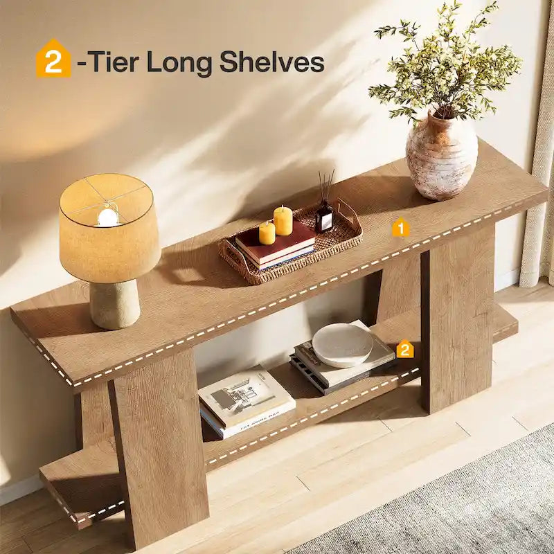 70,8 Zoll großer Sofatisch, moderner 2-stöckiger Konsolentisch für den Eingangsbereich - 70,8 L x 11,81 B x 33,4 H