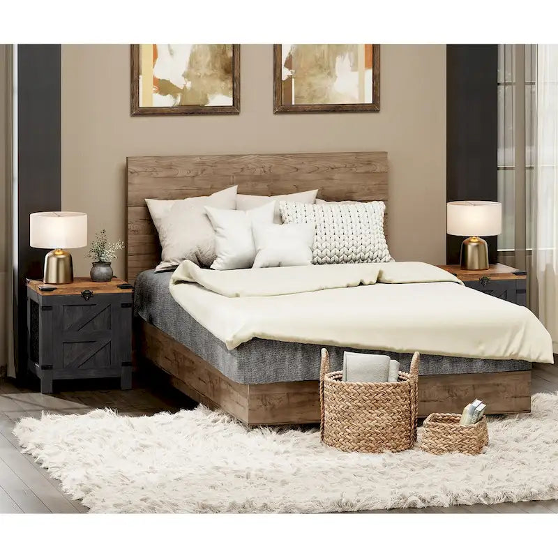 WAMPAT Beistelltisch mit aufklappbarer Tischplatte, Nachttisch mit rustikalem Schloss