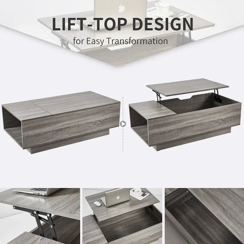 Neuer verstellbarer Couchtisch in Walnuss oder Grau, rechteckiger Wohnzimmertisch mit Stauraum