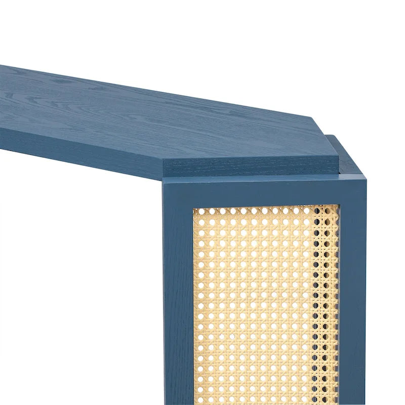 Pfeilförmiger Design Konsolentisch, Beistelltisch für den Eingangsbereich mit offenem Regal, Rattan-Sofatisch, Akzenttisch für Wohnzimmer und Flur
