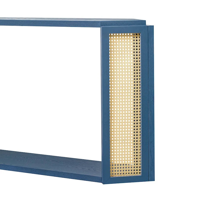 Pfeilförmiger Design Konsolentisch, Beistelltisch für den Eingangsbereich mit offenem Regal, Rattan-Sofatisch, Akzenttisch für Wohnzimmer und Flur