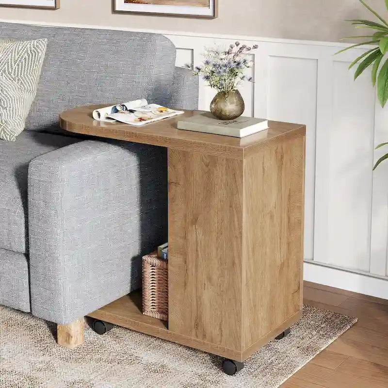 C-förmiger Sofa-Beistelltisch, mobiler Beistelltisch mit Ablage