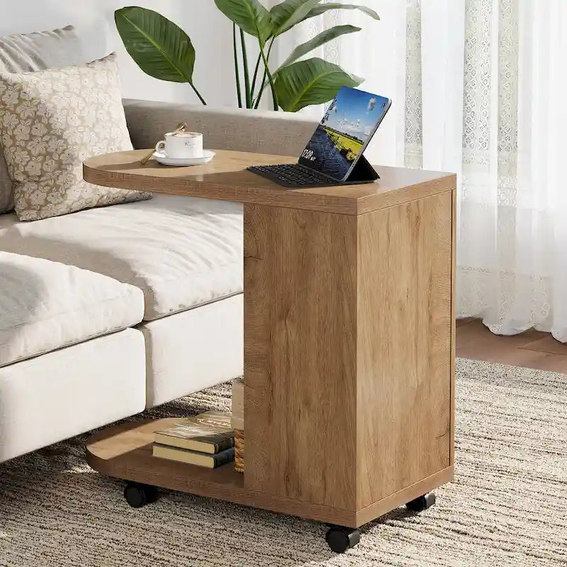C-förmiger Sofa-Beistelltisch, mobiler Beistelltisch mit Ablage
