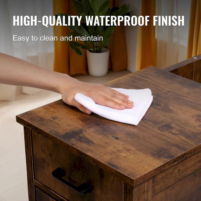 Nachttisch aus Naturholzspanplatte mit Schublade und Steckdosenleiste – 60,9 cm L x 35,6 cm B x 61 cm H