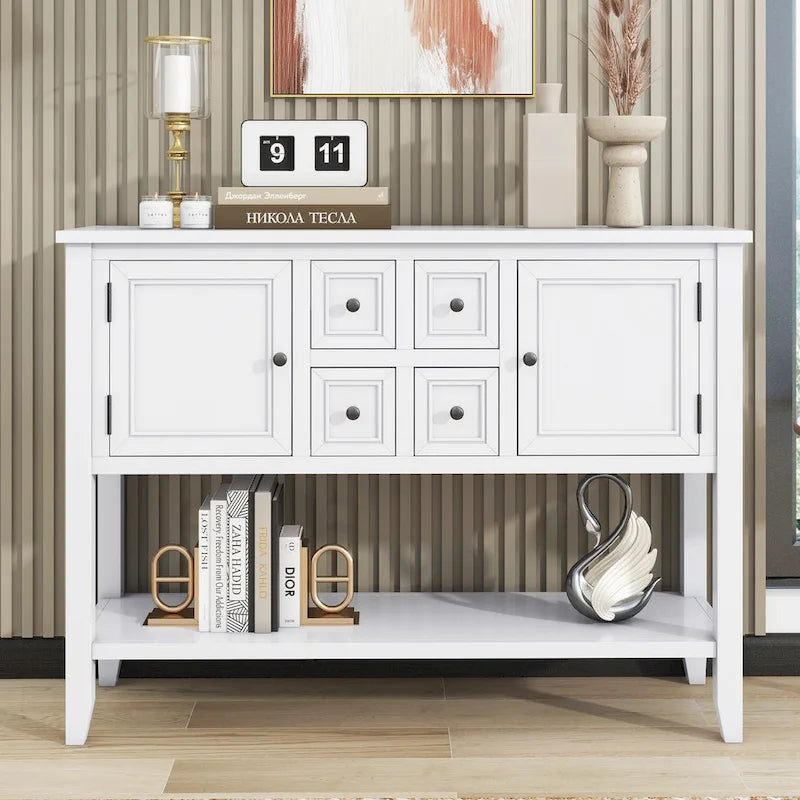 Weißes Buffet-Sideboard mit 4 Schubladen und unterem Ablagefach
