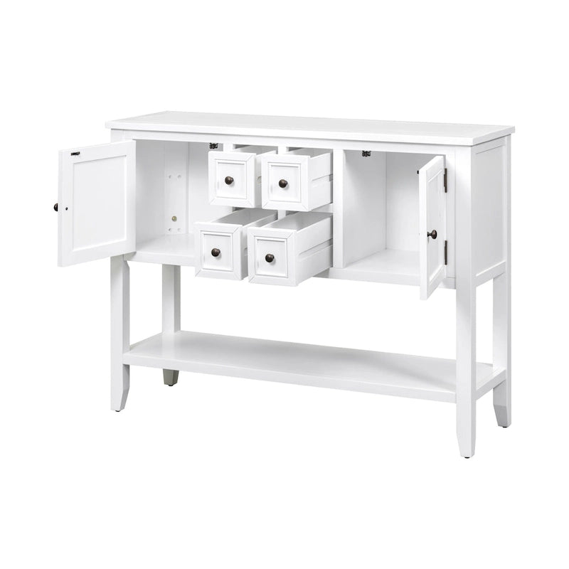 Weißes Buffet-Sideboard mit 4 Schubladen und unterem Ablagefach