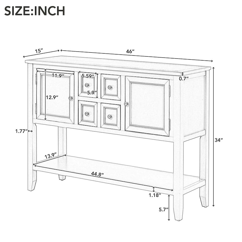 Weißes Buffet-Sideboard mit 4 Schubladen und unterem Ablagefach