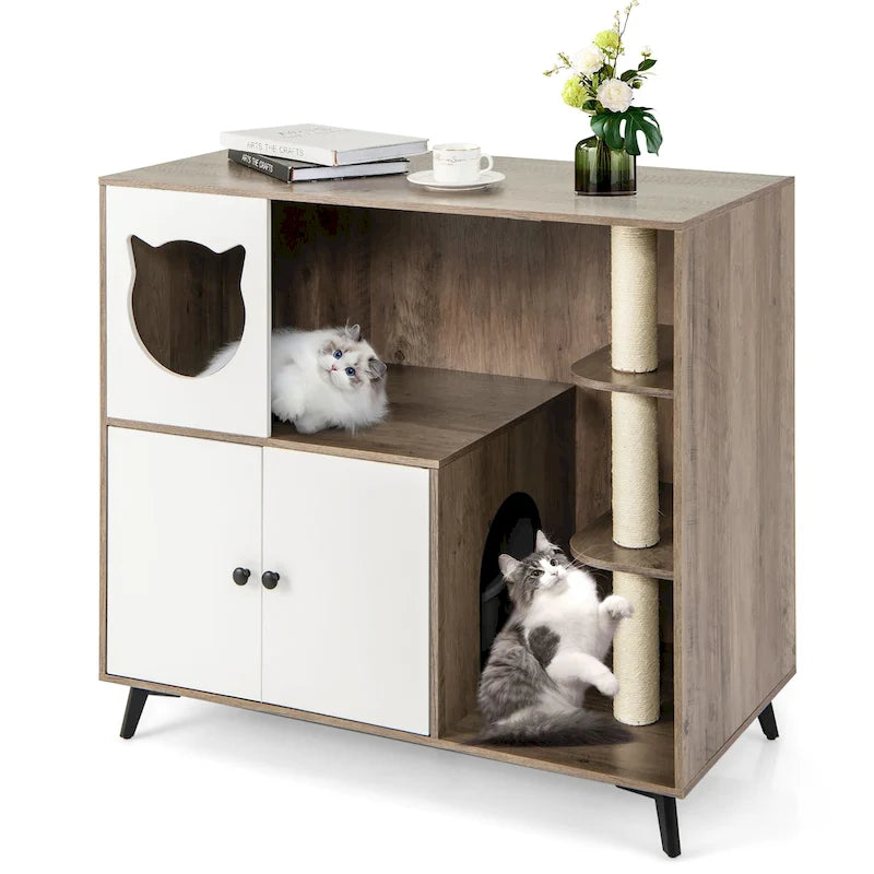 Gymax Katzenklo-Gehäuse 5-in-1 Vergrößerter Katzenklo-Schrank