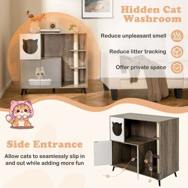 Gymax Katzenklo-Gehäuse 5-in-1 Vergrößerter Katzenklo-Schrank