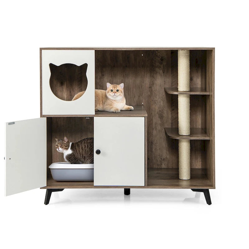 Gymax Katzenklo-Gehäuse 5-in-1 Vergrößerter Katzenklo-Schrank