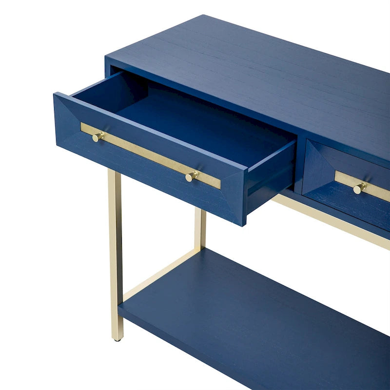45,5 MDF Retro-Konsolentisch mit goldenen Akzenten, 2 Aufbewahrungsschubladen und geometrischem Design