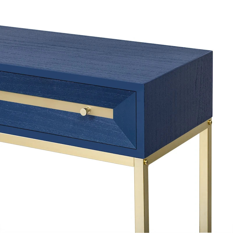 45,5 MDF Retro-Konsolentisch mit goldenen Akzenten, 2 Aufbewahrungsschubladen und geometrischem Design