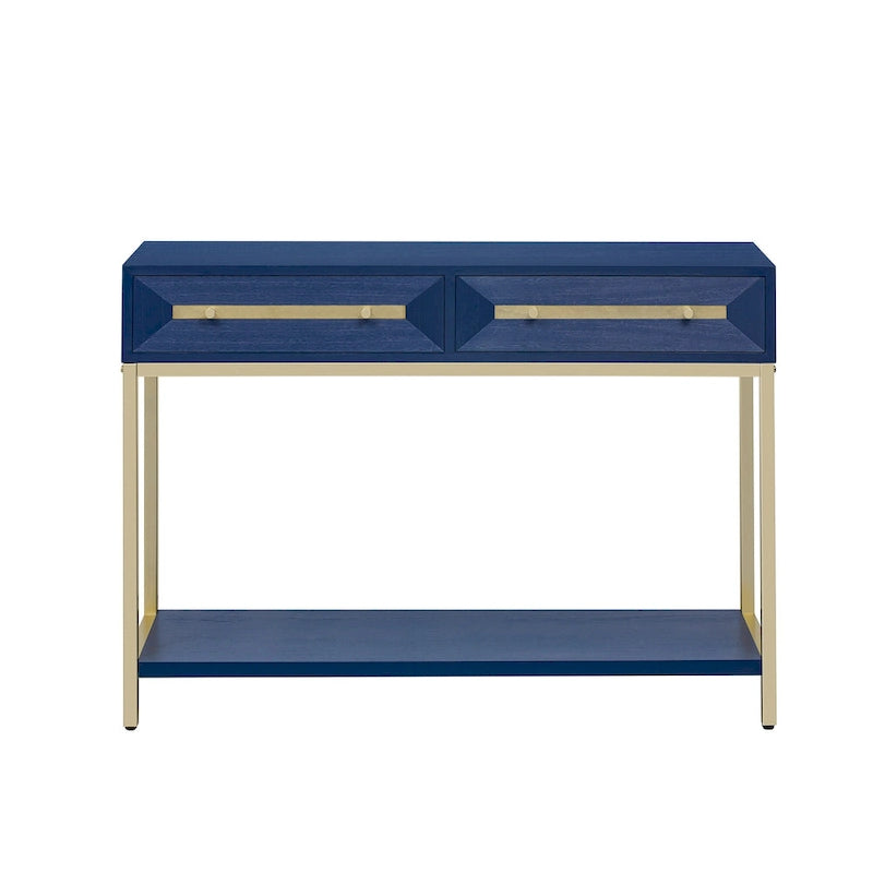 45,5 MDF Retro-Konsolentisch mit goldenen Akzenten, 2 Aufbewahrungsschubladen und geometrischem Design