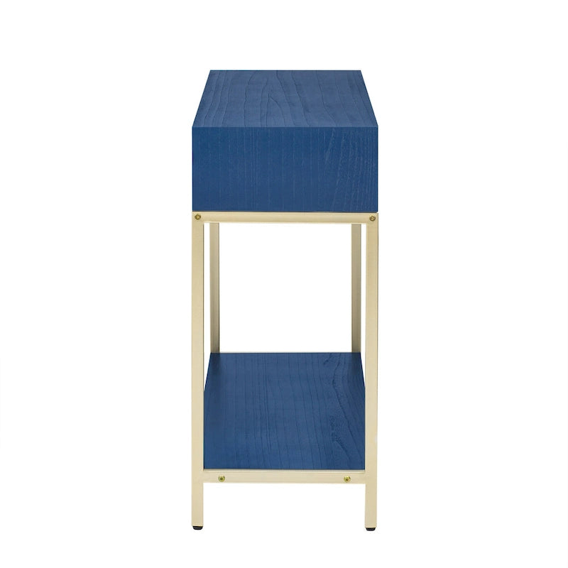 45,5 MDF Retro-Konsolentisch mit goldenen Akzenten, 2 Aufbewahrungsschubladen und geometrischem Design