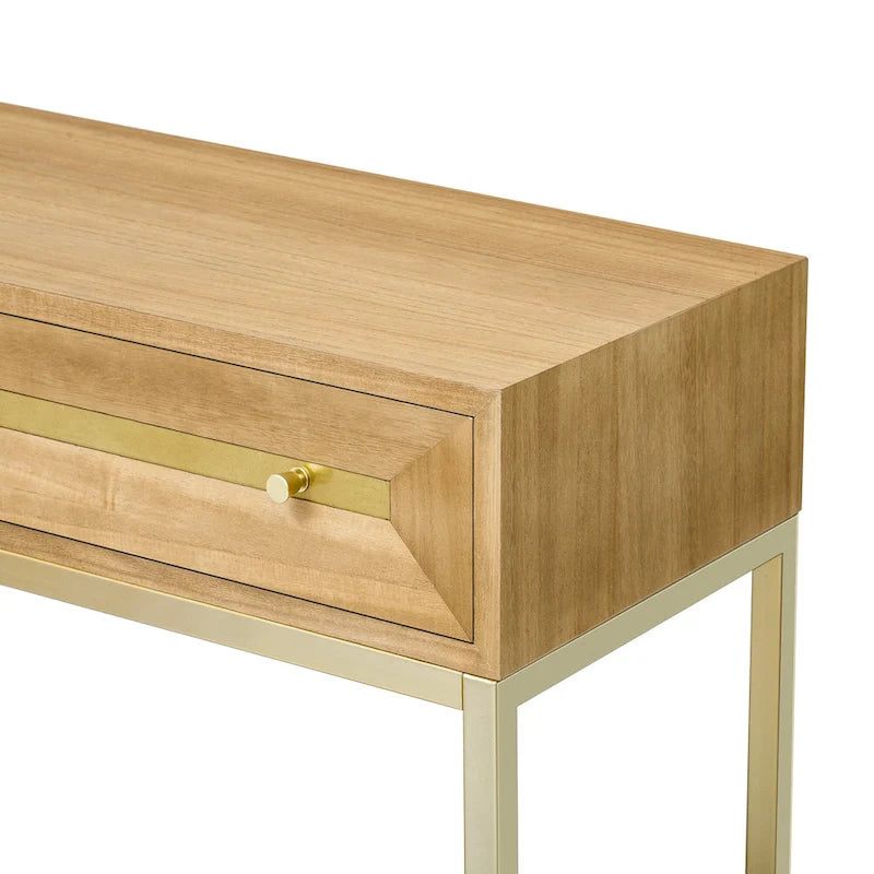 45,5 MDF Retro-Konsolentisch mit goldenen Akzenten, 2 Aufbewahrungsschubladen und geometrischem Design