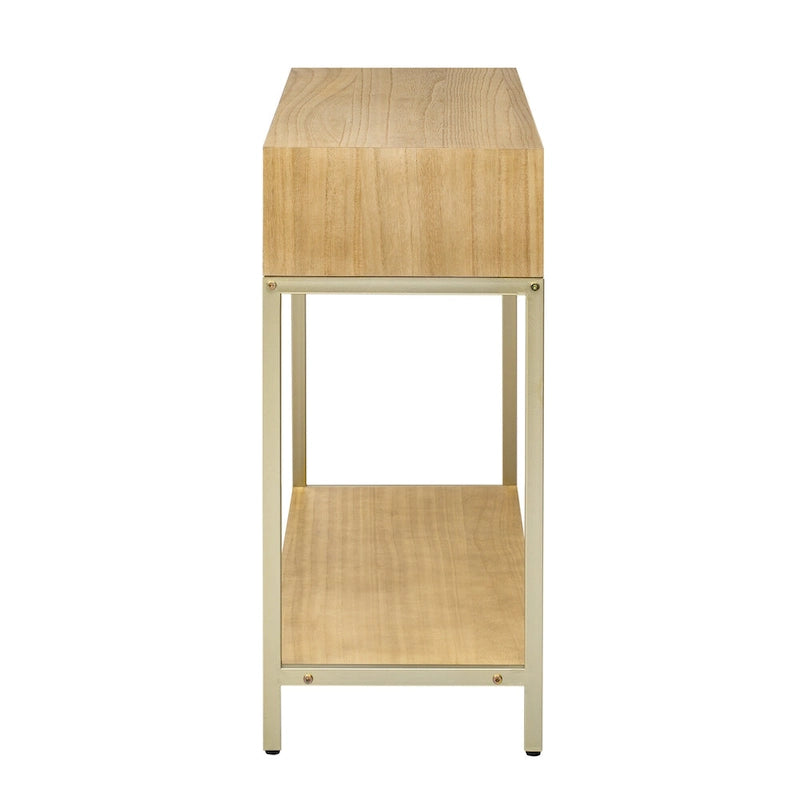 45,5 MDF Retro-Konsolentisch mit goldenen Akzenten, 2 Aufbewahrungsschubladen und geometrischem Design