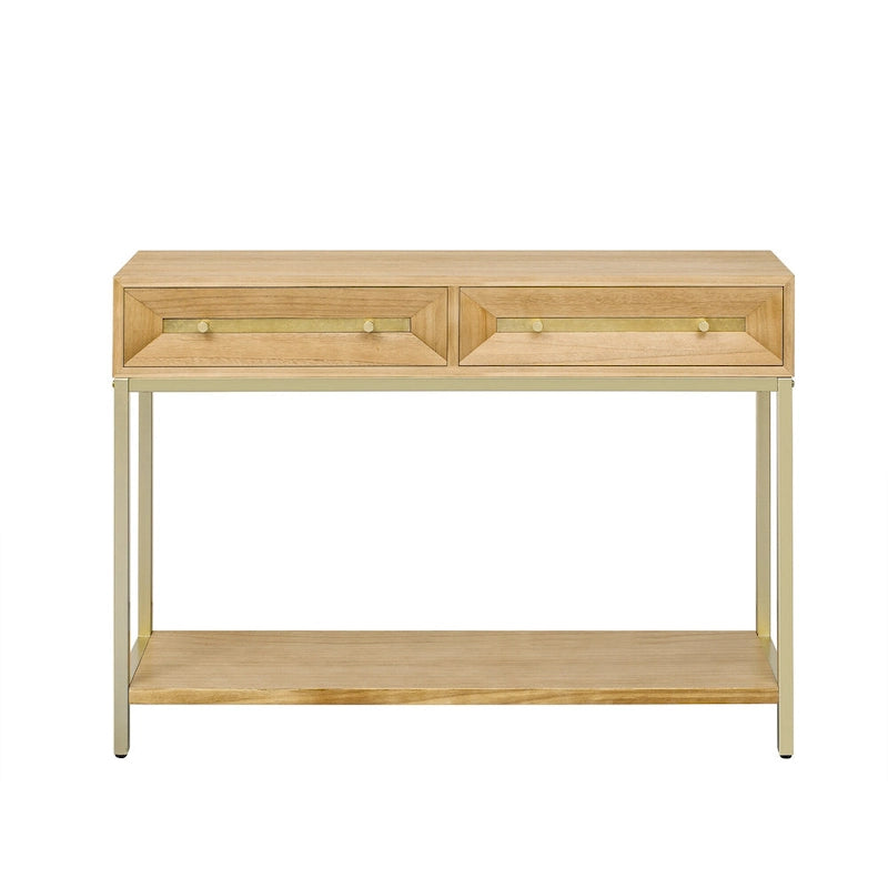 45,5 MDF Retro-Konsolentisch mit goldenen Akzenten, 2 Aufbewahrungsschubladen und geometrischem Design