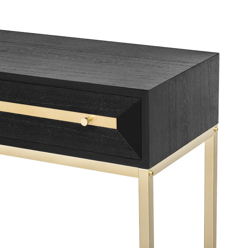 45,5 MDF Retro-Konsolentisch mit goldenen Akzenten, 2 Aufbewahrungsschubladen und geometrischem Design