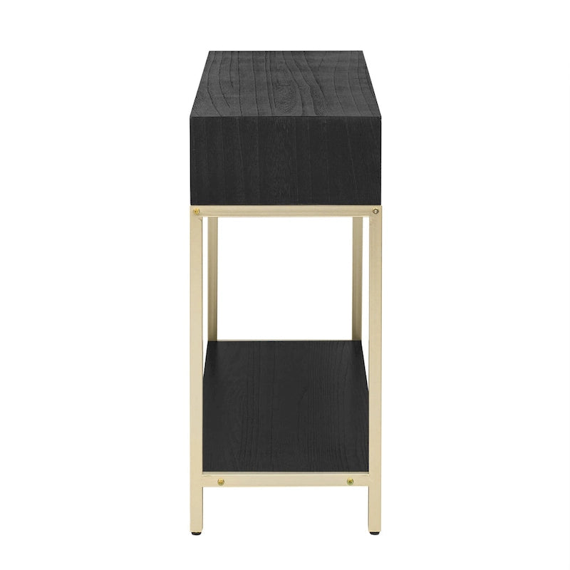 45,5 MDF Retro-Konsolentisch mit goldenen Akzenten, 2 Aufbewahrungsschubladen und geometrischem Design