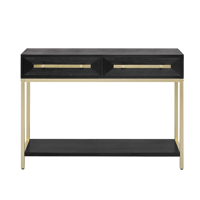 45,5 MDF Retro-Konsolentisch mit goldenen Akzenten, 2 Aufbewahrungsschubladen und geometrischem Design
