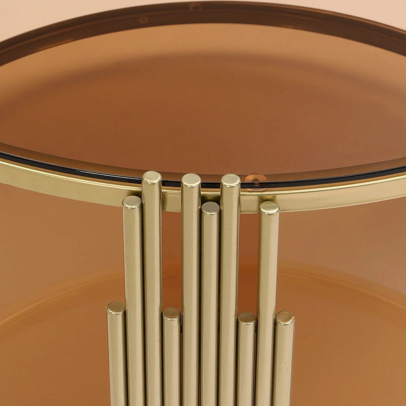 31,5 gehärteter Glas-Couchtisch mit asymmetrischem Metalldesign und Ablagefach
