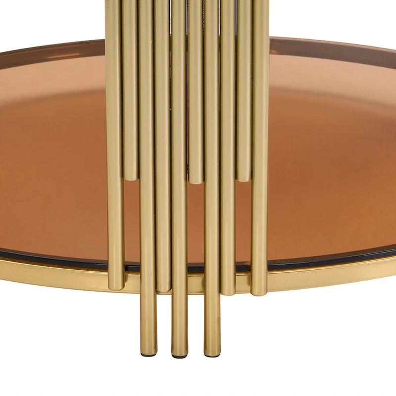 31,5 gehärteter Glas-Couchtisch mit asymmetrischem Metalldesign und Ablagefach