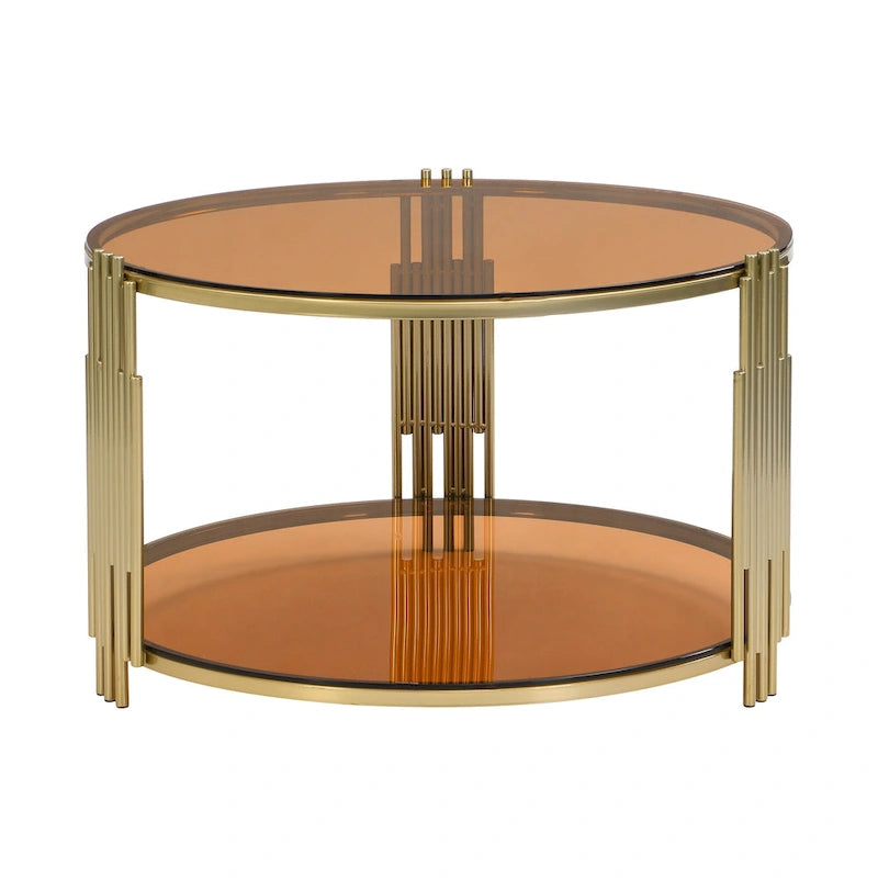 31,5 gehärteter Glas-Couchtisch mit asymmetrischem Metalldesign und Ablagefach