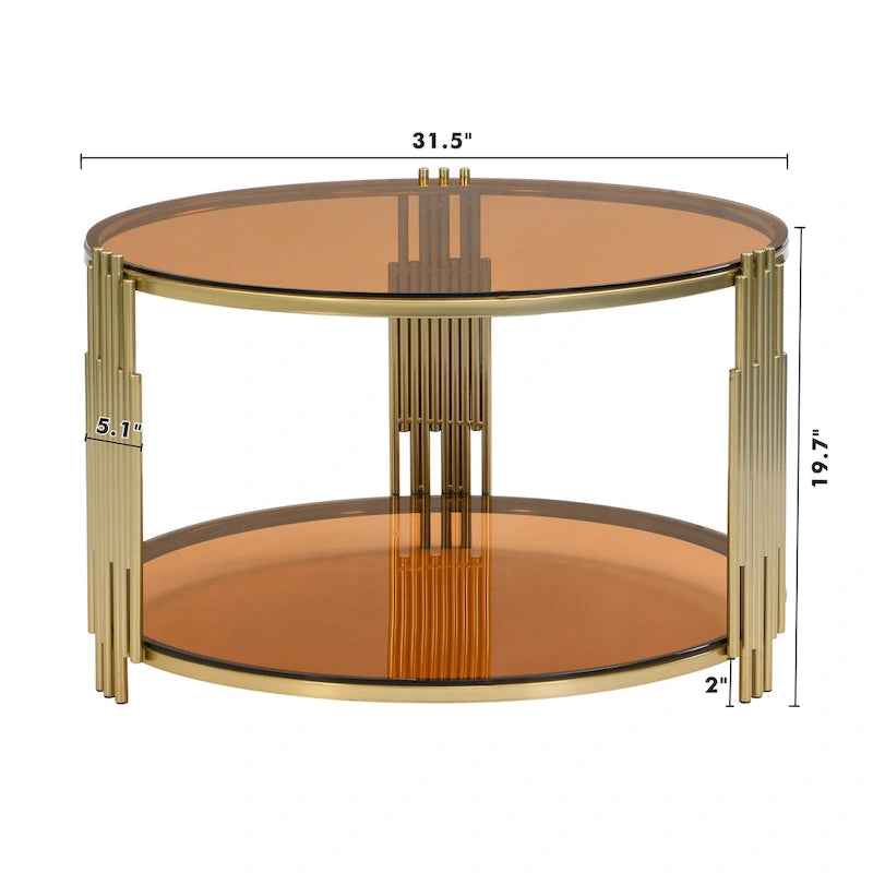 31,5 gehärteter Glas-Couchtisch mit asymmetrischem Metalldesign und Ablagefach