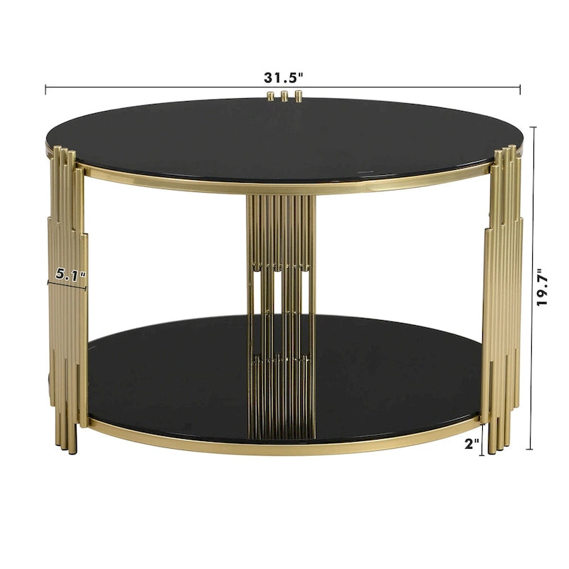 31,5 gehärteter Glas-Couchtisch mit asymmetrischem Metalldesign und Ablagefach