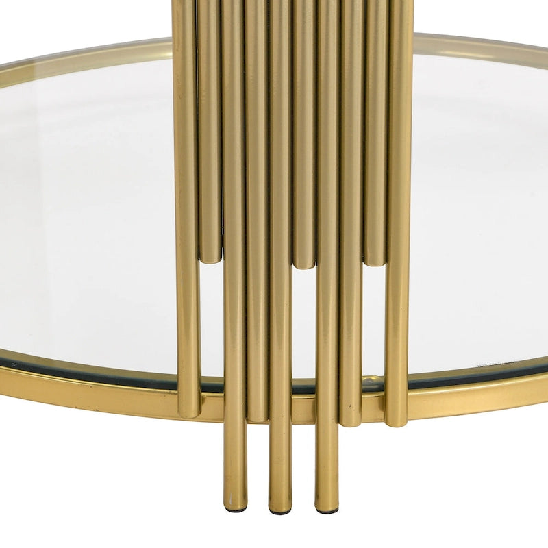 31,5 gehärteter Glas-Couchtisch mit asymmetrischem Metalldesign und Ablagefach