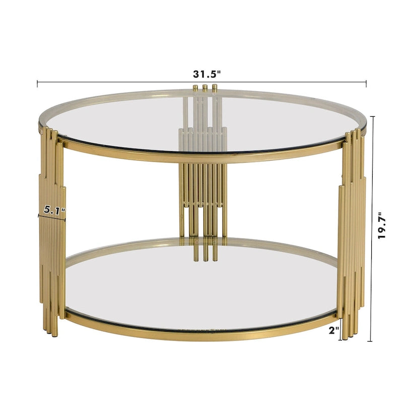31,5 gehärteter Glas-Couchtisch mit asymmetrischem Metalldesign und Ablagefach