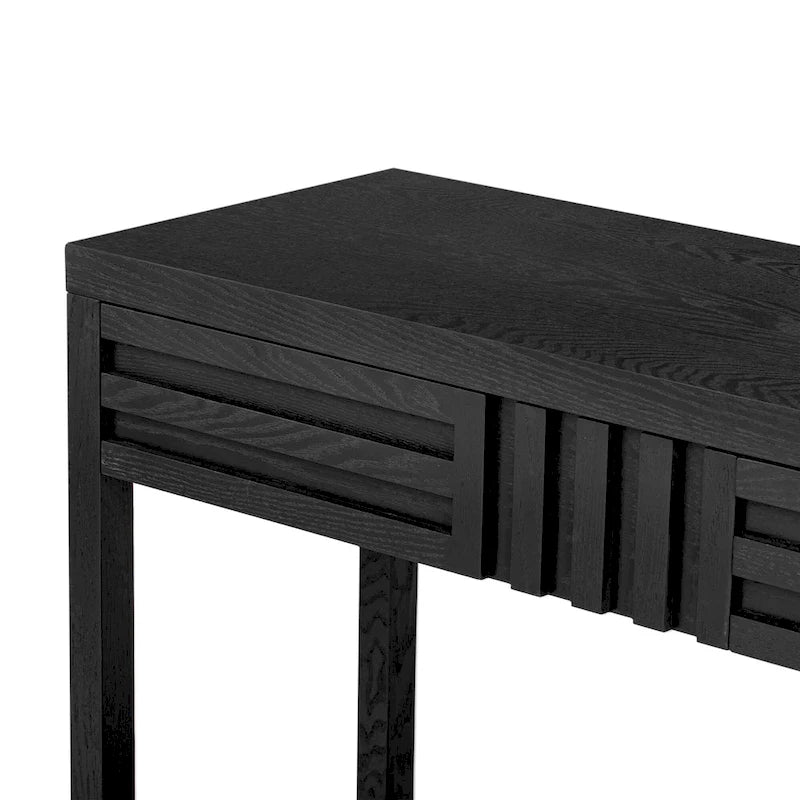 51.3 MDF Classic Stripe Konsolentisch – Eschefurnier & Tannenholzbeine mit 2 Schubladen